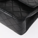 CHANEL Matelasse 25 Double Flap Chain Bag Lamb Skin Black Gold CC Auth BA9005SAM-15