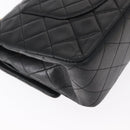 CHANEL Matelasse 25 Double Flap Chain Bag Lamb Skin Black Gold CC Auth BA9005SAM-16