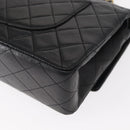 CHANEL Matelasse 25 Double Flap Chain Bag Lamb Skin Black Gold CC Auth BA9005SAM-17