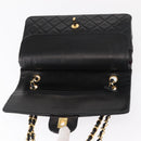 CHANEL Matelasse 25 Double Flap Chain Bag Lamb Skin Black Gold CC Auth BA9005SAM-19