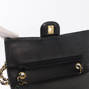 CHANEL Matelasse 25 Double Flap Chain Bag Lamb Skin Black Gold CC Auth BA9005SAM-20