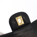 CHANEL Matelasse 25 Double Flap Chain Bag Lamb Skin Black Gold CC Auth BA9005SAM-22
