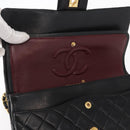 CHANEL Matelasse 25 Double Flap Chain Bag Lamb Skin Black Gold CC Auth BA9005SAM-23