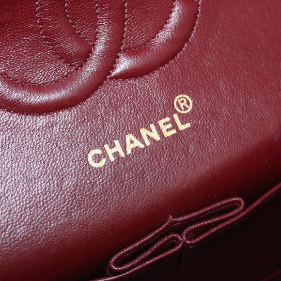 CHANEL Matelasse 25 Double Flap Chain Bag Lamb Skin Black Gold CC Auth BA9005SAM