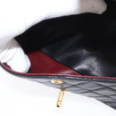 CHANEL Matelasse 25 Double Flap Chain Bag Lamb Skin Black Gold CC Auth BA9005SAM-29
