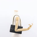 CHANEL Matelasse 25 Double Flap Chain Bag Lamb Skin Black Gold CC Auth BA9005SAM-30