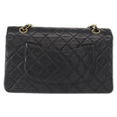 CHANEL Matelasse 25 Double Flap Chain Bag Lamb Skin Black Gold CC Auth BA9005SAM-2