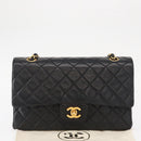CHANEL Matelasse 25 Double Flap Chain Bag Lamb Skin Black Gold CC Auth BA9005SAM-12