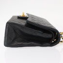 CHANEL Matelasse 25 Double Flap Chain Bag Lamb Skin Black Gold CC Auth BA9005SAM-3