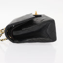 CHANEL Matelasse 25 Double Flap Chain Bag Lamb Skin Black Gold CC Auth BA9005SAM-4