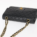 CHANEL Matelasse 25 Double Flap Chain Bag Lamb Skin Black Gold CC Auth BA9005SAM-6