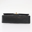 CHANEL Matelasse 25 Double Flap Chain Bag Lamb Skin Black Gold CC Auth BA9005SAM-5