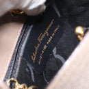 Salvatore Ferragamo Vala Hand Bag Canvas 2way Beige Gold Auth BA9015-11