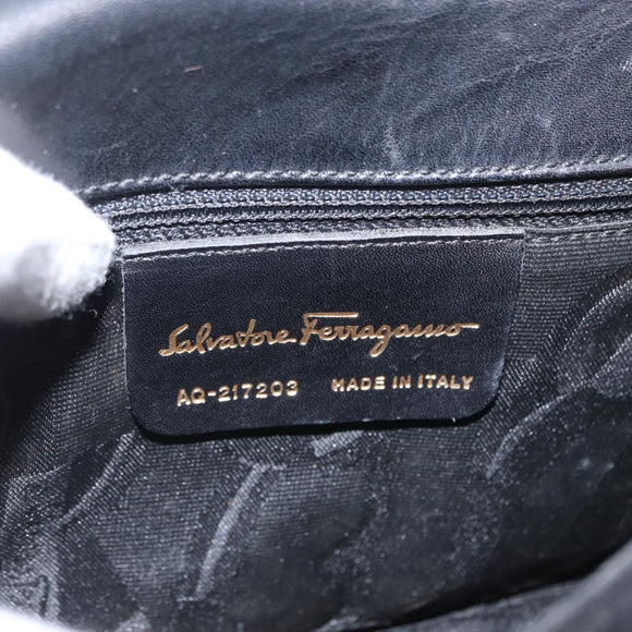 Salvatore Ferragamo Vala Shoulder Bag Leather Black Gold Auth BA9016