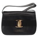Salvatore Ferragamo Vala Shoulder Bag Leather Black Gold Auth BA9016-2