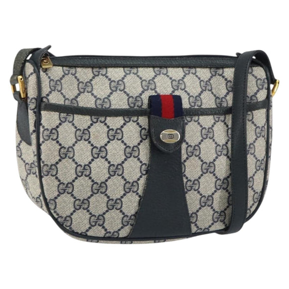 GUCCI GG Supreme Sherry Line Shoulder Bag PVC Navy Gold 89 02 032 Auth BA9017