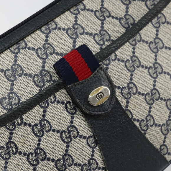 GUCCI GG Supreme Sherry Line Shoulder Bag PVC Navy Gold 89 02 032 Auth BA9017