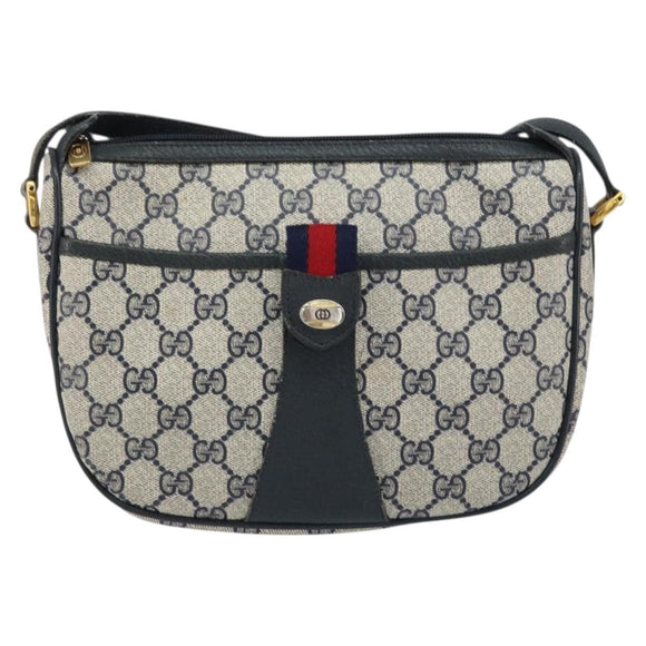 GUCCI GG Supreme Sherry Line Shoulder Bag PVC Navy Gold 89 02 032 Auth BA9017