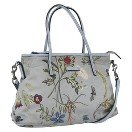 GUCCI Botanical Tote Bag Canvas 2way Blue Silver 353440 Auth BA9018