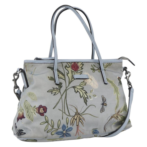 GUCCI Botanical Tote Bag Canvas 2way Blue Silver 353440 Auth BA9018