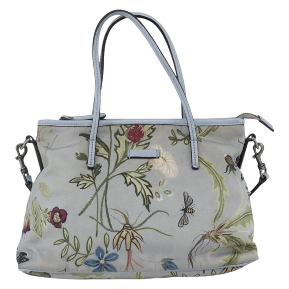 GUCCI Botanical Tote Bag Canvas 2way Blue Silver 353440 Auth BA9018