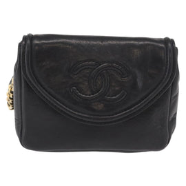 CHANEL Waist bag Lamb Skin Black Gold CC Auth BA9020 - 0
