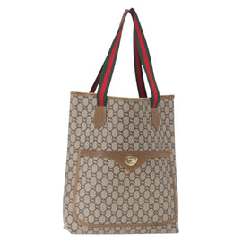 GUCCI GG Plus Supreme Web Sherry Line Tote Bag PVC Beige Gold Auth BA9029
