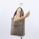 GUCCI GG Plus Supreme Web Sherry Line Tote Bag PVC Beige Gold Auth BA9029-22