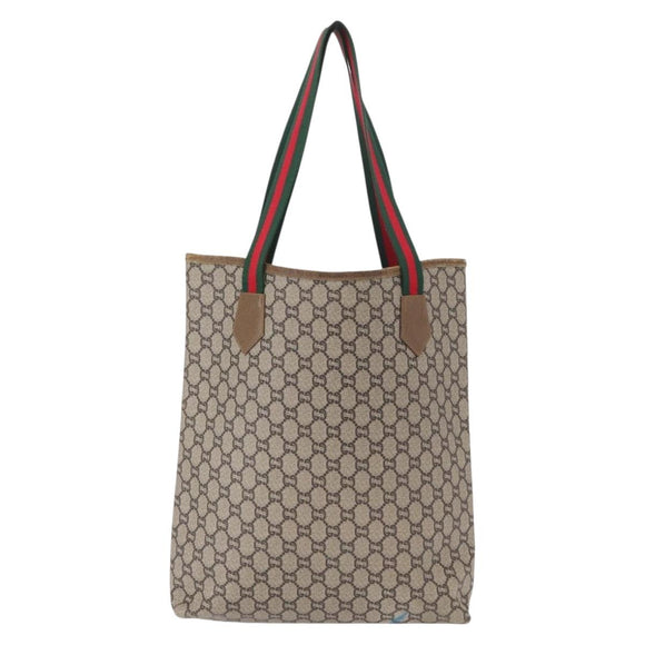 GUCCI GG Plus Supreme Web Sherry Line Tote Bag PVC Beige Gold Auth BA9029
