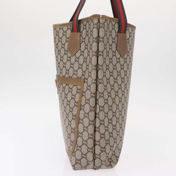 GUCCI GG Plus Supreme Web Sherry Line Tote Bag PVC Beige Gold Auth BA9029