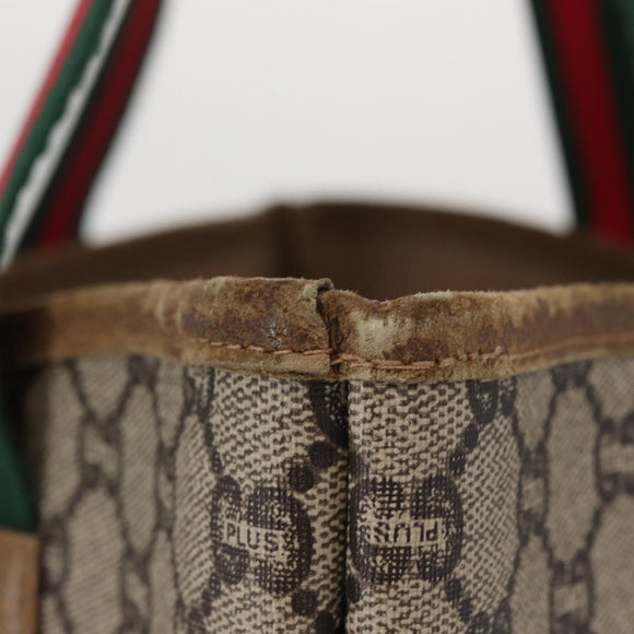 GUCCI GG Plus Supreme Web Sherry Line Tote Bag PVC Beige Gold Auth BA9029