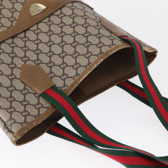 GUCCI GG Plus Supreme Web Sherry Line Tote Bag PVC Beige Gold Auth BA9029