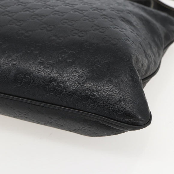 GUCCI GG Canvas Guccissima Shoulder Bag Leather Black Gold 201446 Auth BA9030
