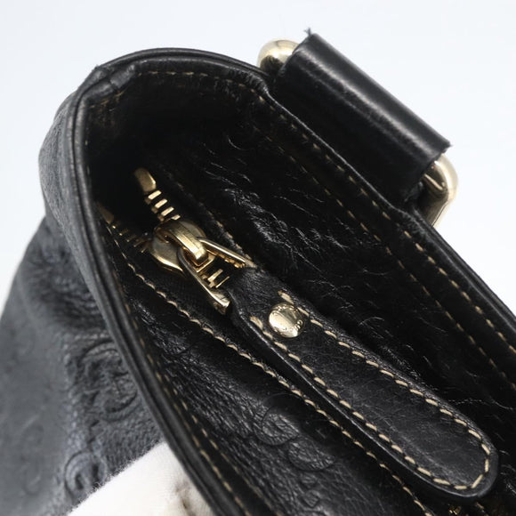 GUCCI GG Canvas Guccissima Shoulder Bag Leather Black Gold 201446 Auth BA9030