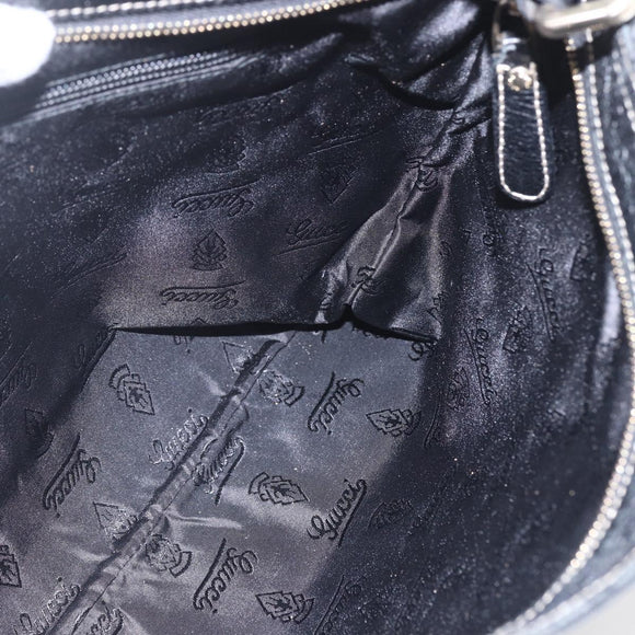 GUCCI GG Canvas Guccissima Shoulder Bag Leather Black Gold 201446 Auth BA9030