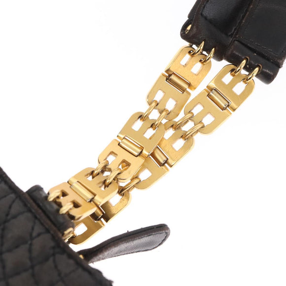 BALLY Shoulder Bag Leather Black Gold Auth BA9031