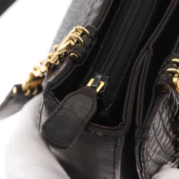 BALLY Shoulder Bag Leather Black Gold Auth BA9031