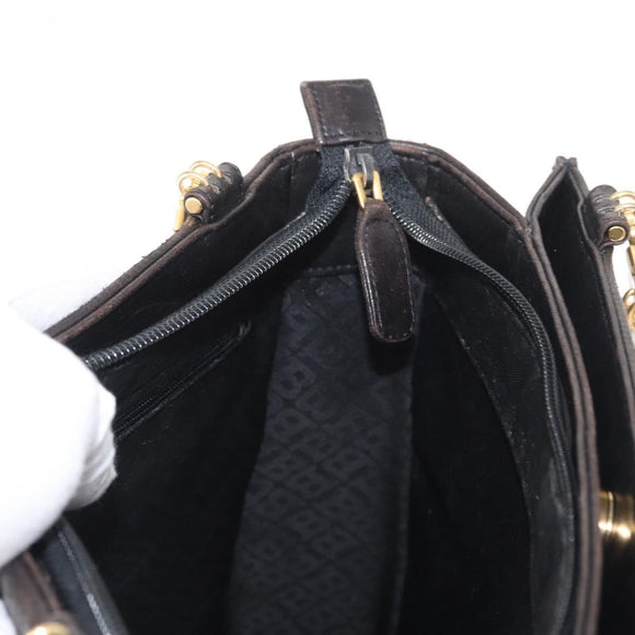 BALLY Shoulder Bag Leather Black Gold Auth BA9031
