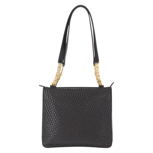 BALLY Shoulder Bag Leather Black Gold Auth BA9031