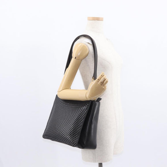 BALLY Shoulder Bag Leather Black Gold Auth BA9031