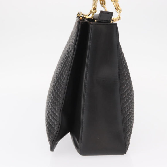 BALLY Shoulder Bag Leather Black Gold Auth BA9031