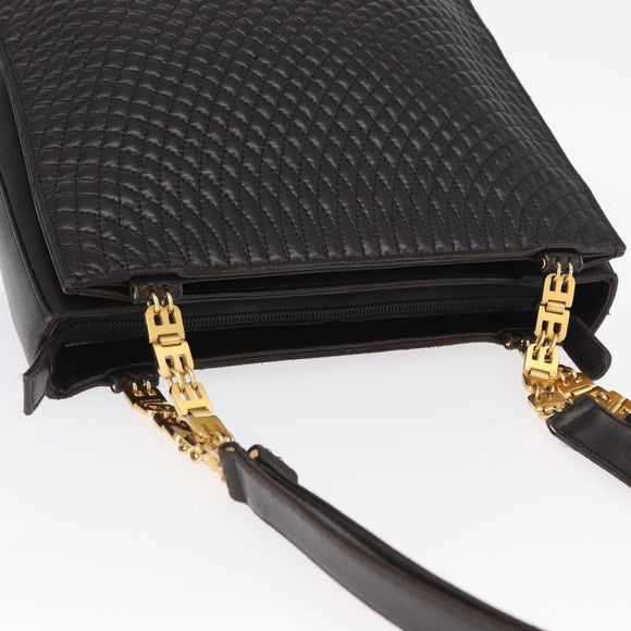 BALLY Shoulder Bag Leather Black Gold Auth BA9031