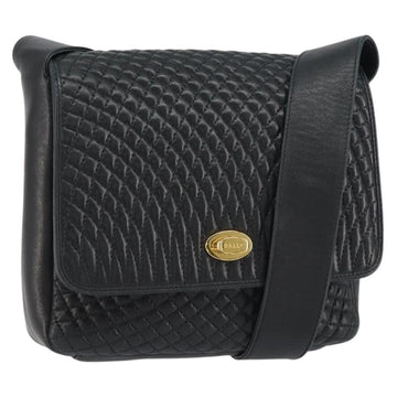 BALLY Shoulder Bag Leather Black Gold Auth BA9032