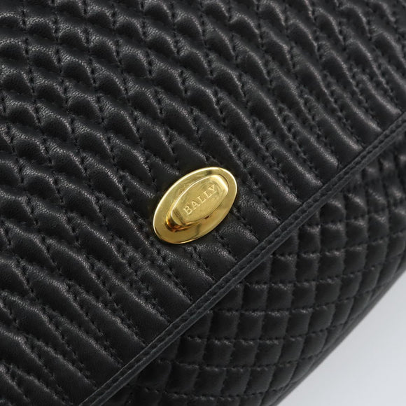 BALLY Shoulder Bag Leather Black Gold Auth BA9032