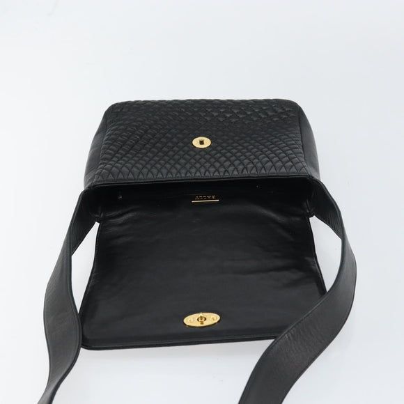 BALLY Shoulder Bag Leather Black Gold Auth BA9032