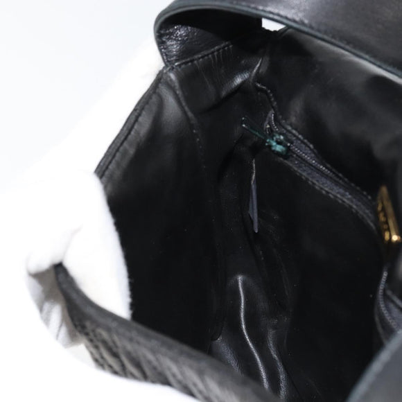 BALLY Shoulder Bag Leather Black Gold Auth BA9032