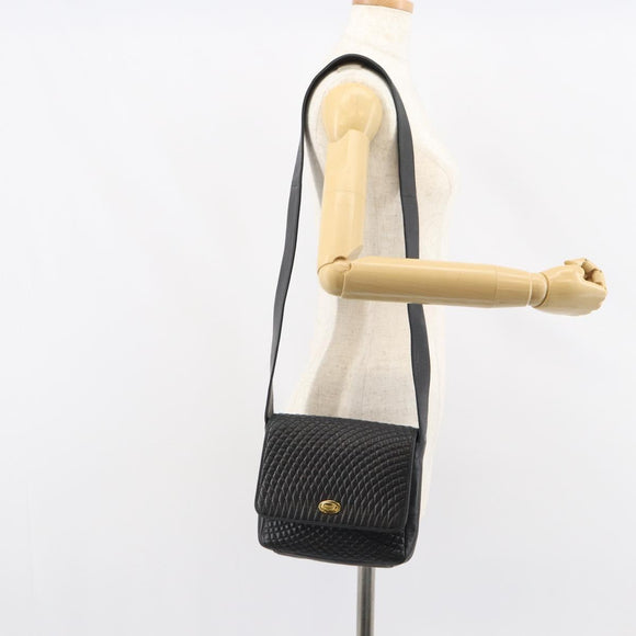 BALLY Shoulder Bag Leather Black Gold Auth BA9032