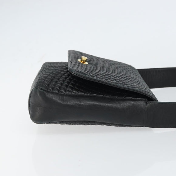 BALLY Shoulder Bag Leather Black Gold Auth BA9032