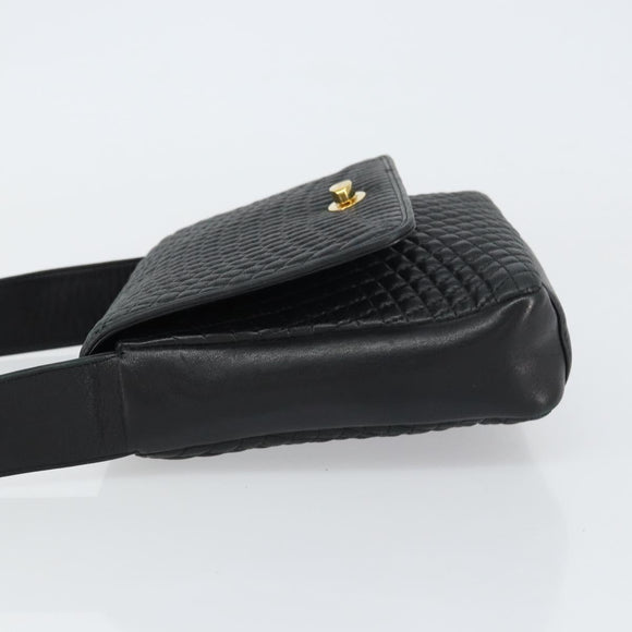 BALLY Shoulder Bag Leather Black Gold Auth BA9032