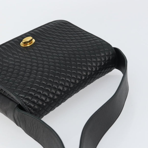BALLY Shoulder Bag Leather Black Gold Auth BA9032